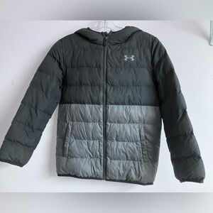 Under Armour Boy’s Hooded Puffer Coat/Jacket, Size Youth Medium, Black/Gray